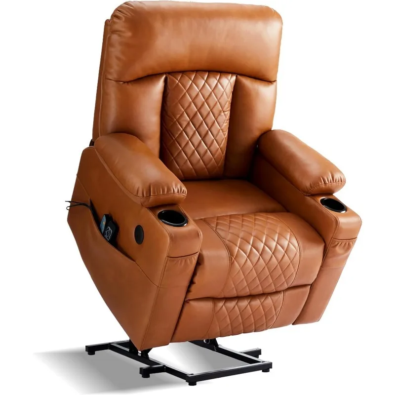 

Dual Motor Power Lift Recliner Chairs with Heat and Massage for Elderly, Leather Recliners with Extented Footrest,Infinite Posit