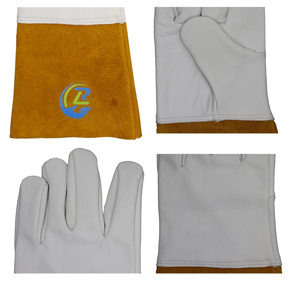 High Strength Flexible Insulation Long Sleeve Cow Split Goatskin Leather Fine Tig argon Welding Safety Work Gloves