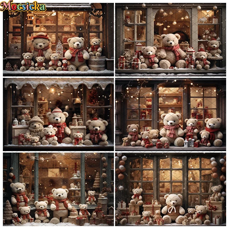 

Mocsicka Photography Background Winter Christmas Window Santa's Shop Bear Kids Family Party Portrait Decor Backdrop Photo Studio