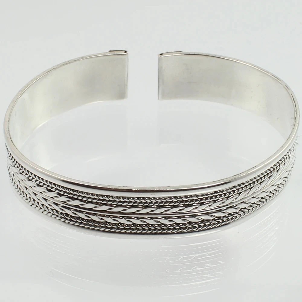 

Classic 925 Sterling Silver Gem Cuff Men's Crystal Bracelet Jewelry
