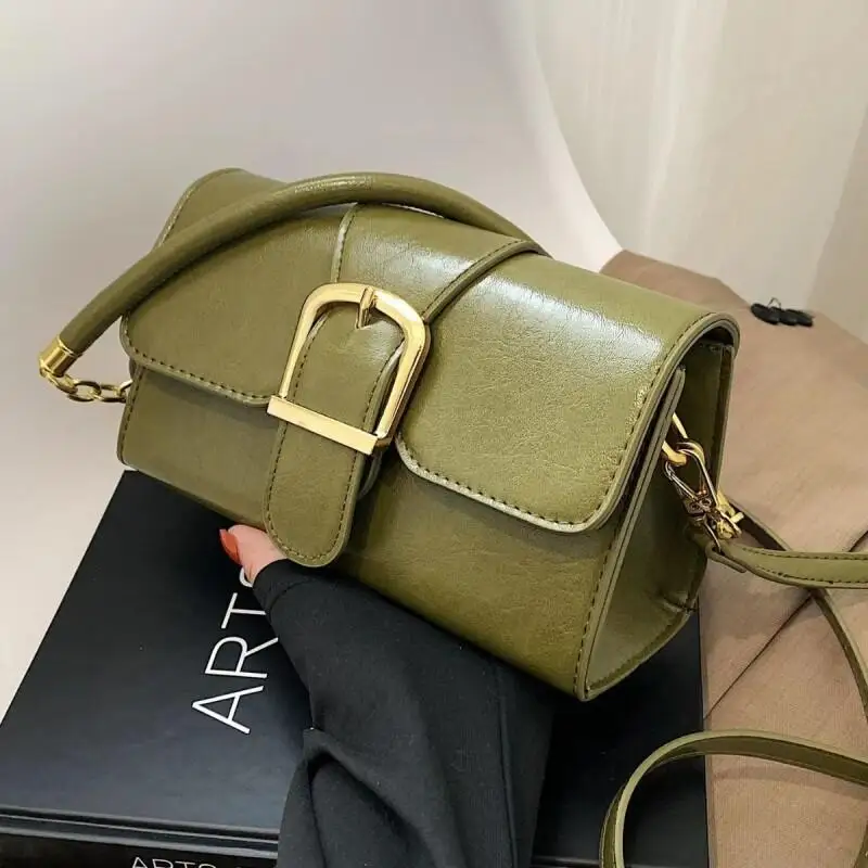 High Quality Green PU Leather Crosssbody Bags Women Fashion Flap Underarm Bags Female Chic Shoulder Bags Handbags