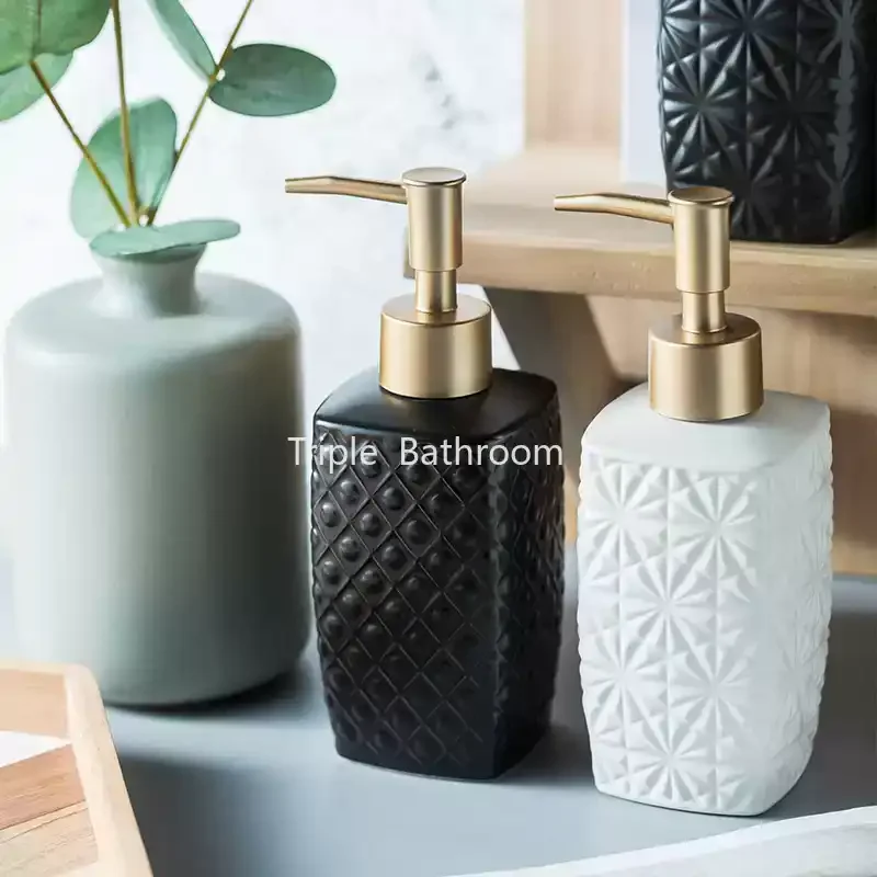 Ceramic Soap Dispenser Hand Sanitizer Bottle Shampoo Bottle Liquid Storage Container Used for Kitchen and Bathroom Decoration