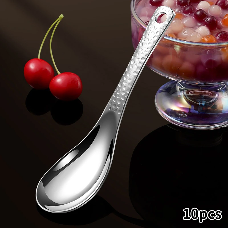 10 buah sendok sup Stainless Steel memperdalam sendok kapasitas besar cermin perak dipoles sendok sup nasi peralatan makan dapur rumah