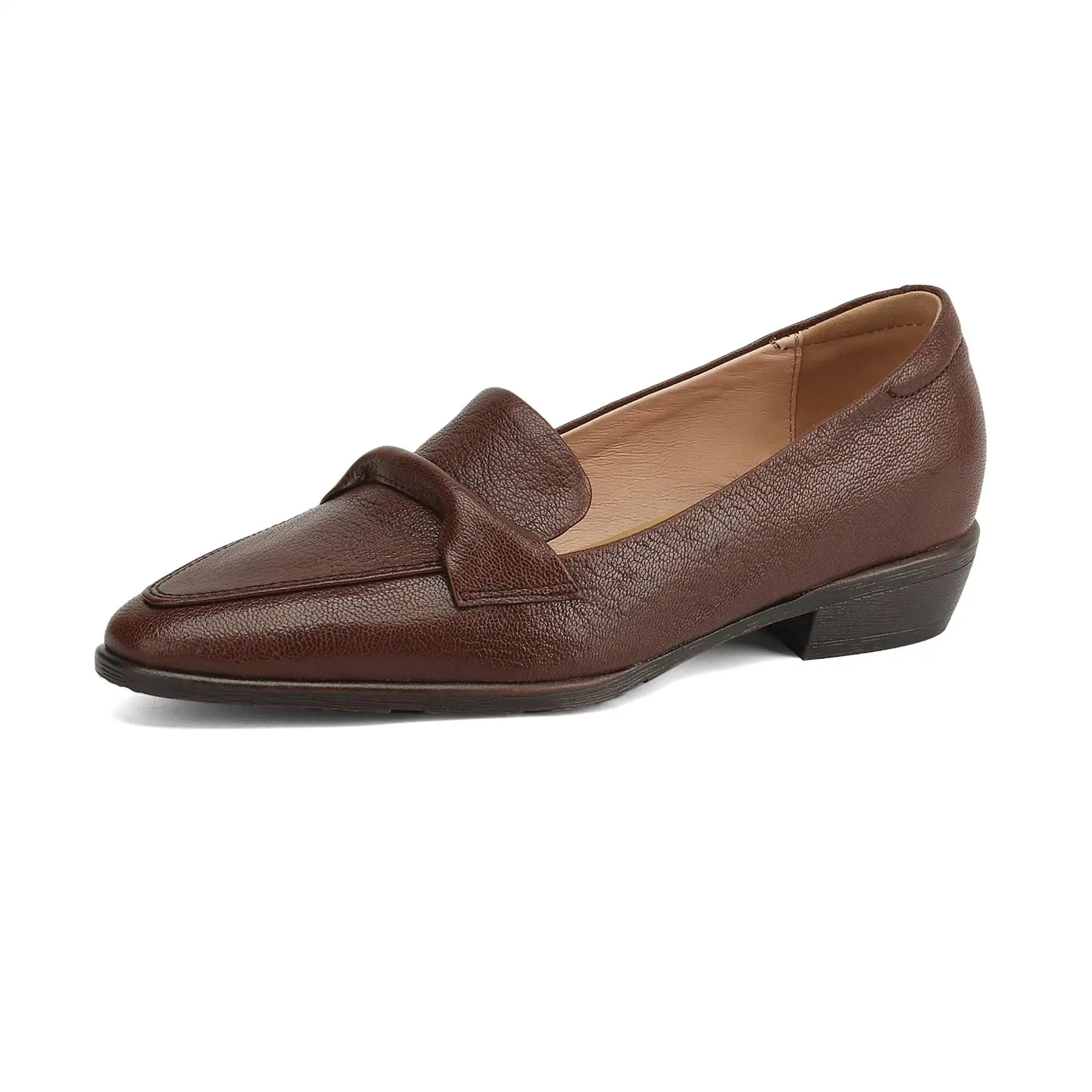 Vendita calda 2025 morbida pelle di pecora retrò grosso tacco medio slip on primavera autunno scarpe da ufficio signora concisa casual pompe da donna di marca