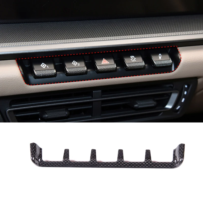 Real Carbon Fiber Car Central Control Hazard Warning Flashers Panels Frame Cover For 2019 Porsche 911 Car Accessories