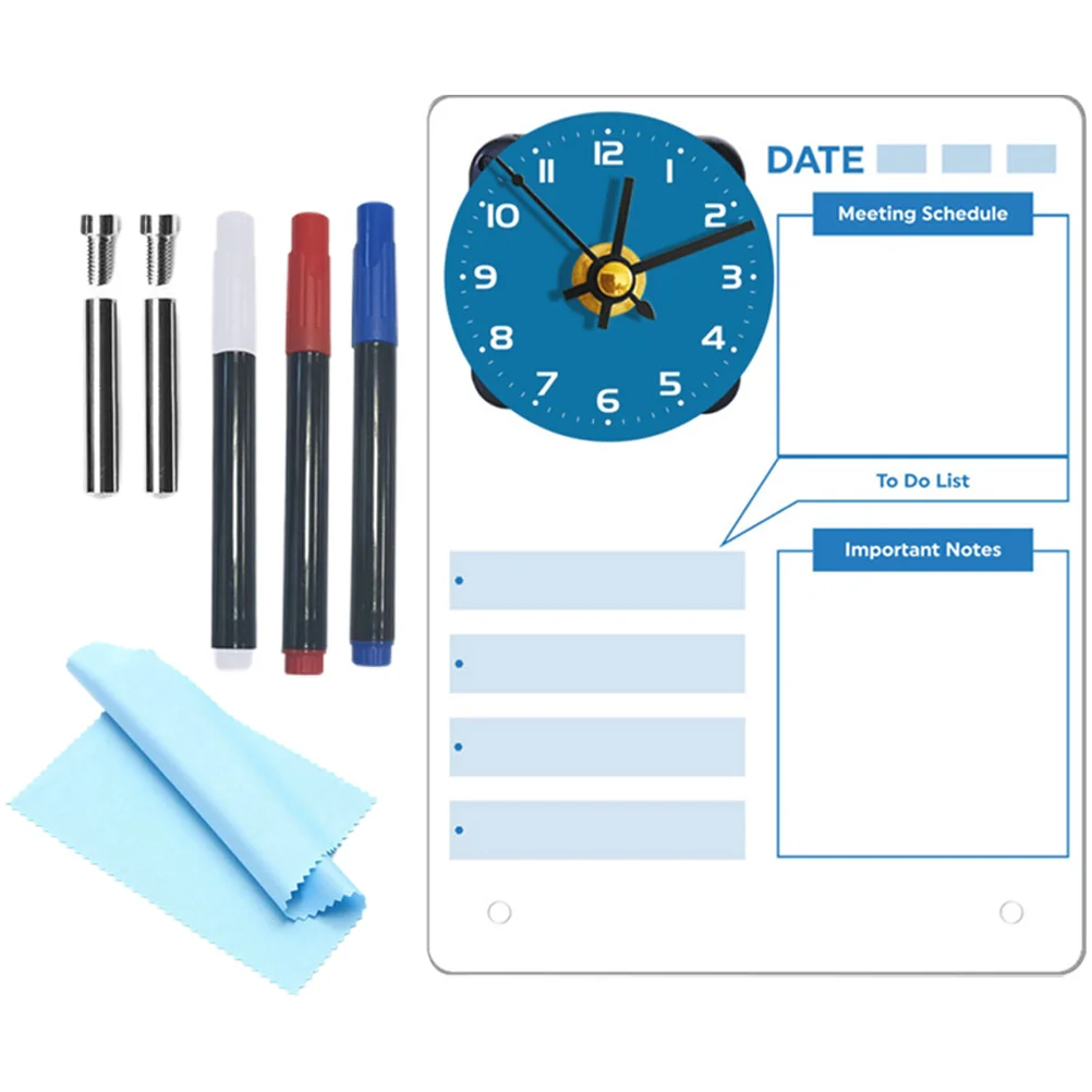 1セット 1セット スタンド式メモ 2-in-1 時計付き ホワイトボード ポータブル 卓上プランナー アクリル製 メッセージボード デスク オフィス 勉強用