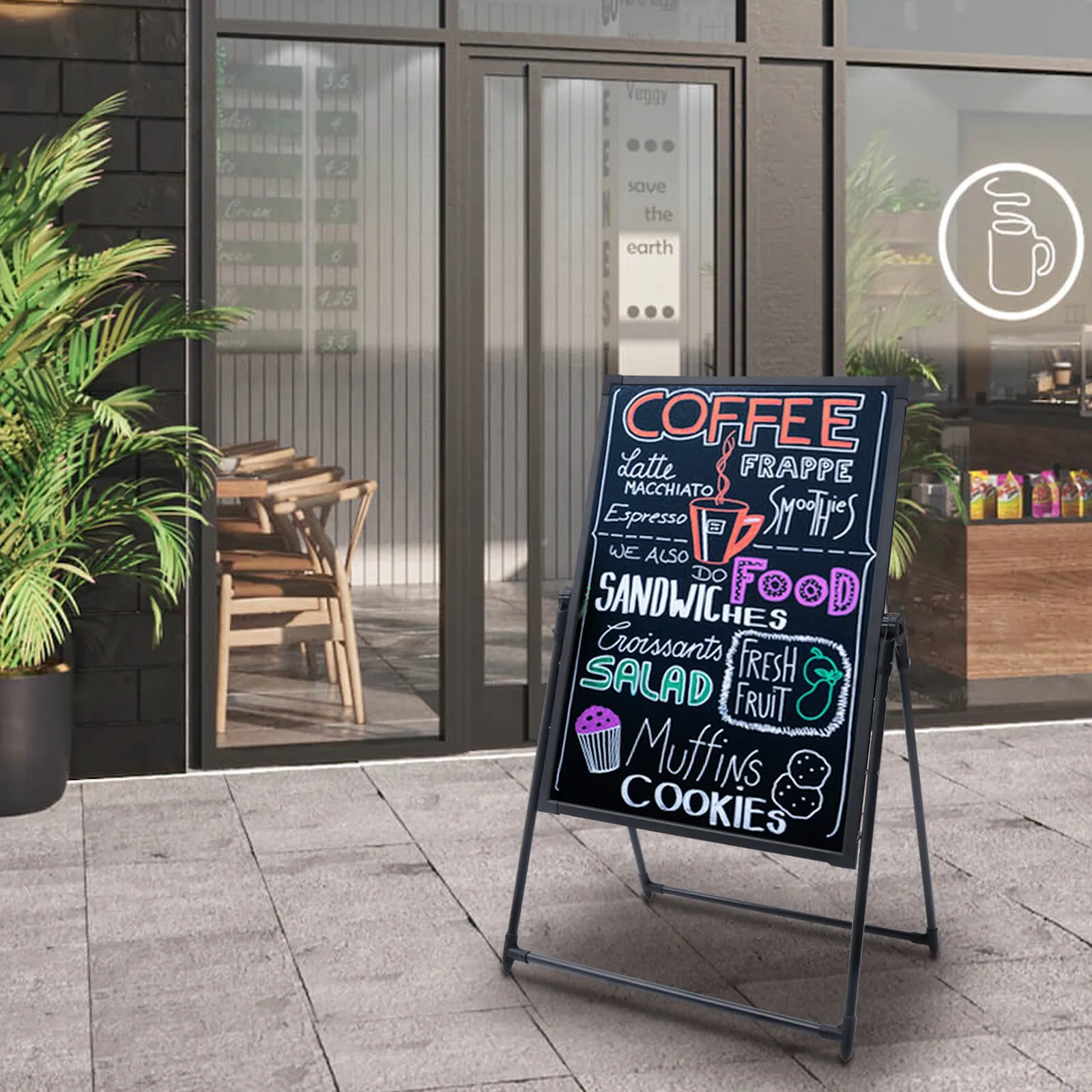 80*60cm LED PP Message Writing Board  Illuminated 7 Colors Neon Effect With Stainless Steel HookMenu Board Restaurants Shops