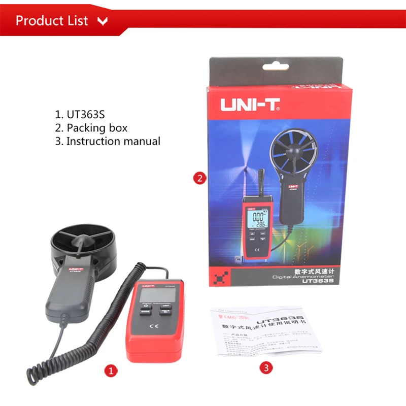 UNI-T UT363S Mini Anemometer Wind Speed Temperature Tester LCD Display Air Flow Speed MAX/AVG Measurement Wind Level 1~12