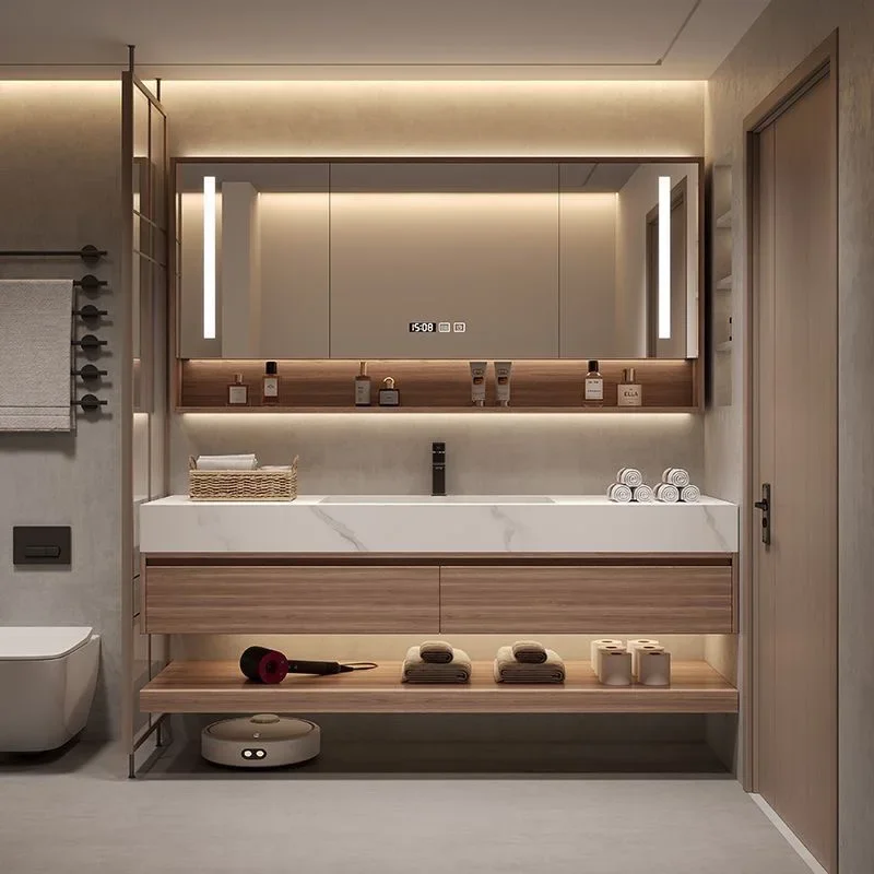 Luxury Bathroom Vanity Floating Cabinet Wall Mounted Bathroom Vanity Ceramic Basin and 2 Wooden Drawers Bathroom Storge Cabinet