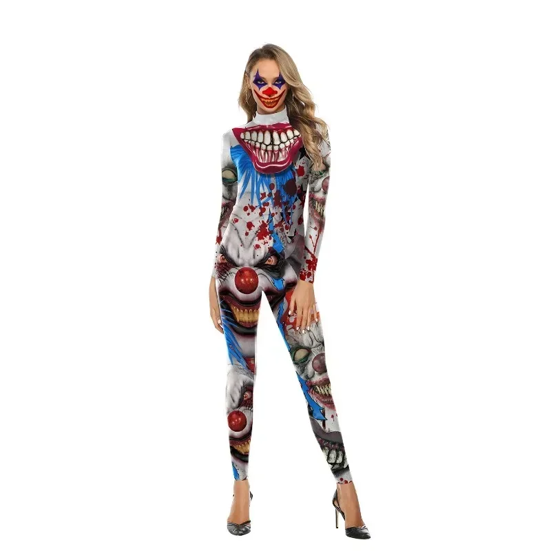 Teanoon halloween palhaço 3d impresso traje sexy elástico apertado manga longa adulto inteiro bodysuits magro feminino macacão zentai ternos