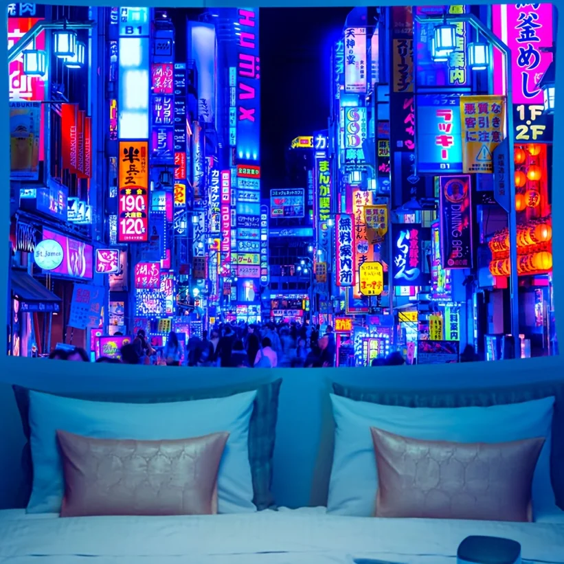 VIKAMA Tokyo City Fluorescent Tapestry Ideal For Wall Decoration In Living Rooms, Bedrooms, And Offices, Or For Party Decoration