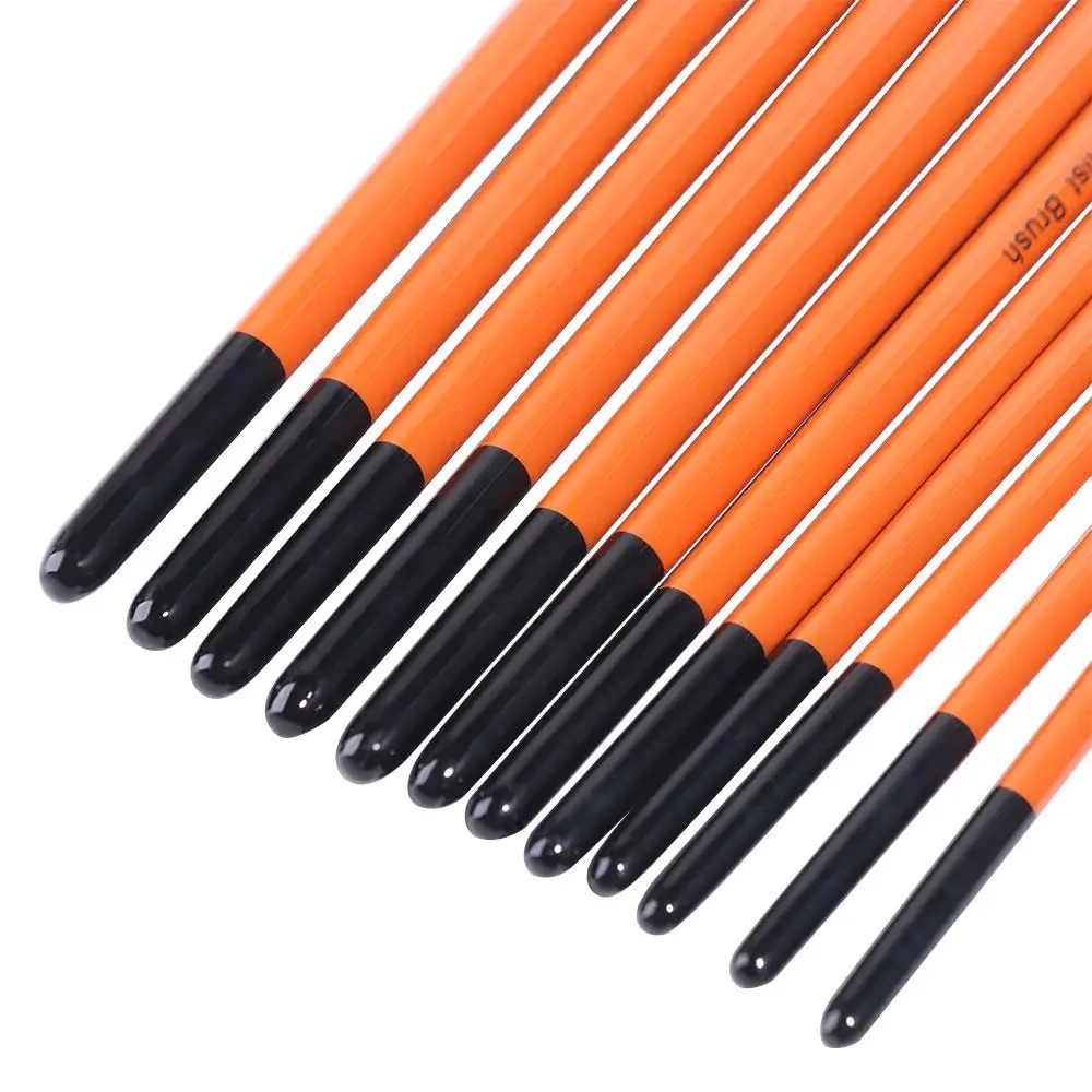 

12pcs/set Multifunctional Painting Brush Set Nylon Wooden Handle Watercolor Drawing Brushes Professional Orange