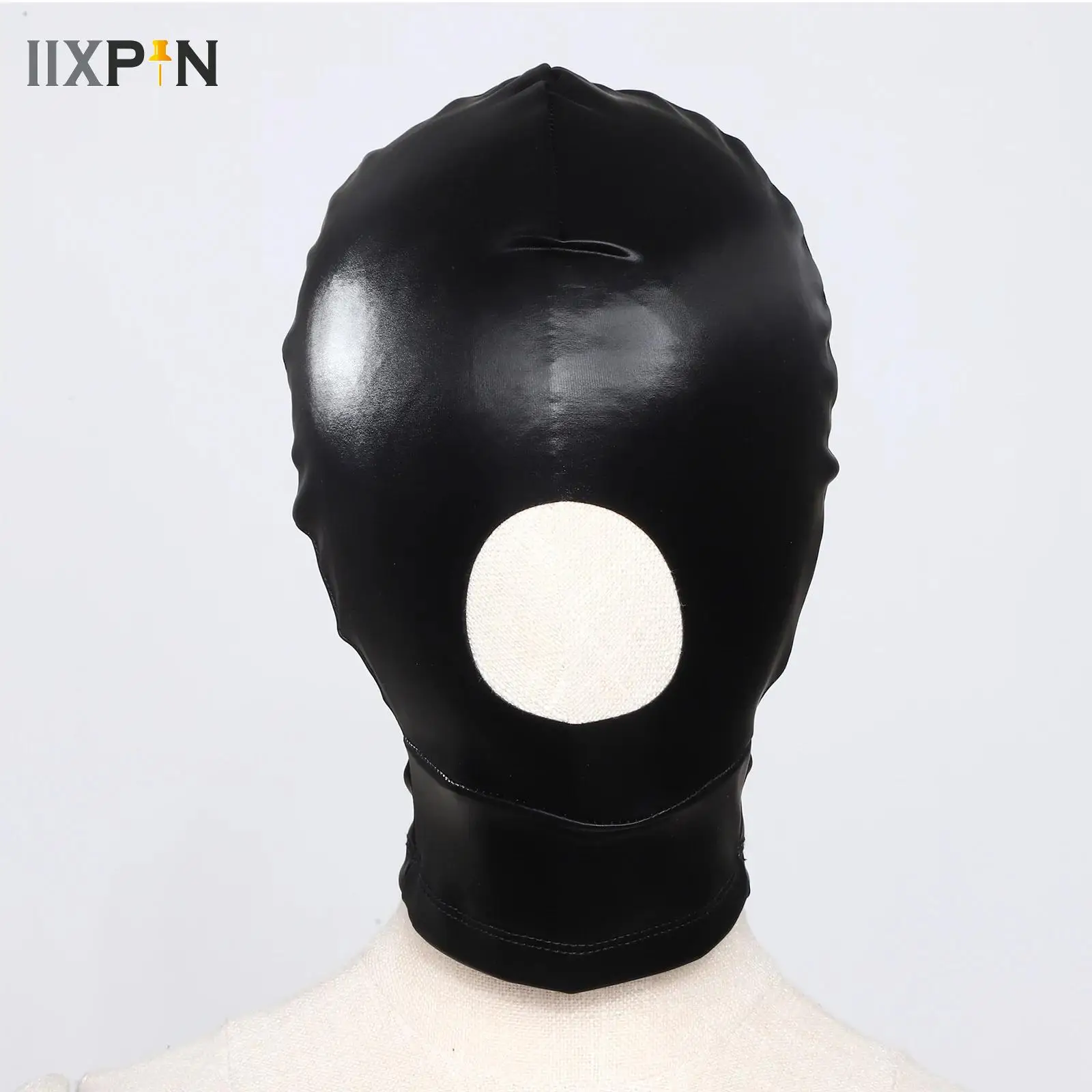 

Cosplay Wetlook Hood Head Latex Mask Hole Opening Headgear Black Leather Head Cover Face Mask For Game Halloween Carnival