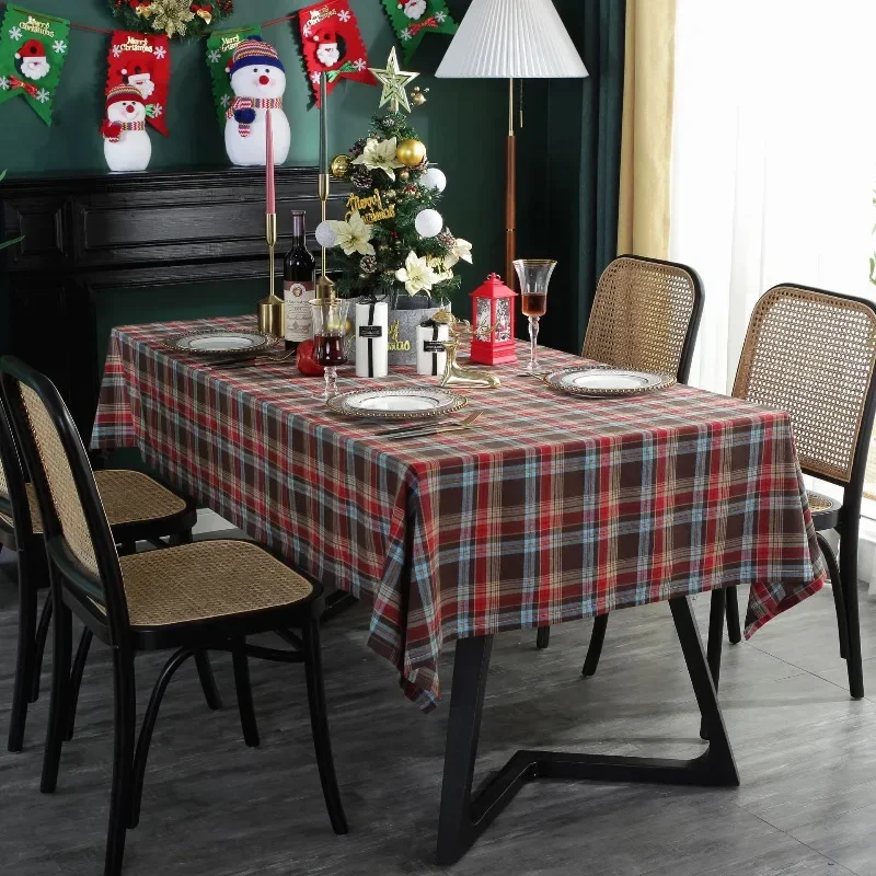 Table Cloth Christmas Plaid Style Washable Dustproof Indoor Outdoor Thick Dining Table Tablecloth Party Christmas Decoration