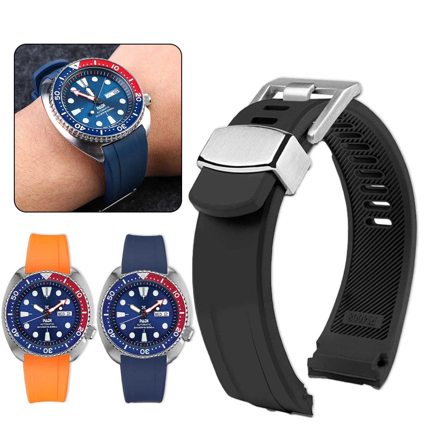 

Ремешок для часов FKM для Seiko PROSPEX PADI Abalone SRPE99K1, кольцо Coke SRPA21J1 SRP777 SRP773 SRPC25, ремешок из фторкаучука 20 22 мм