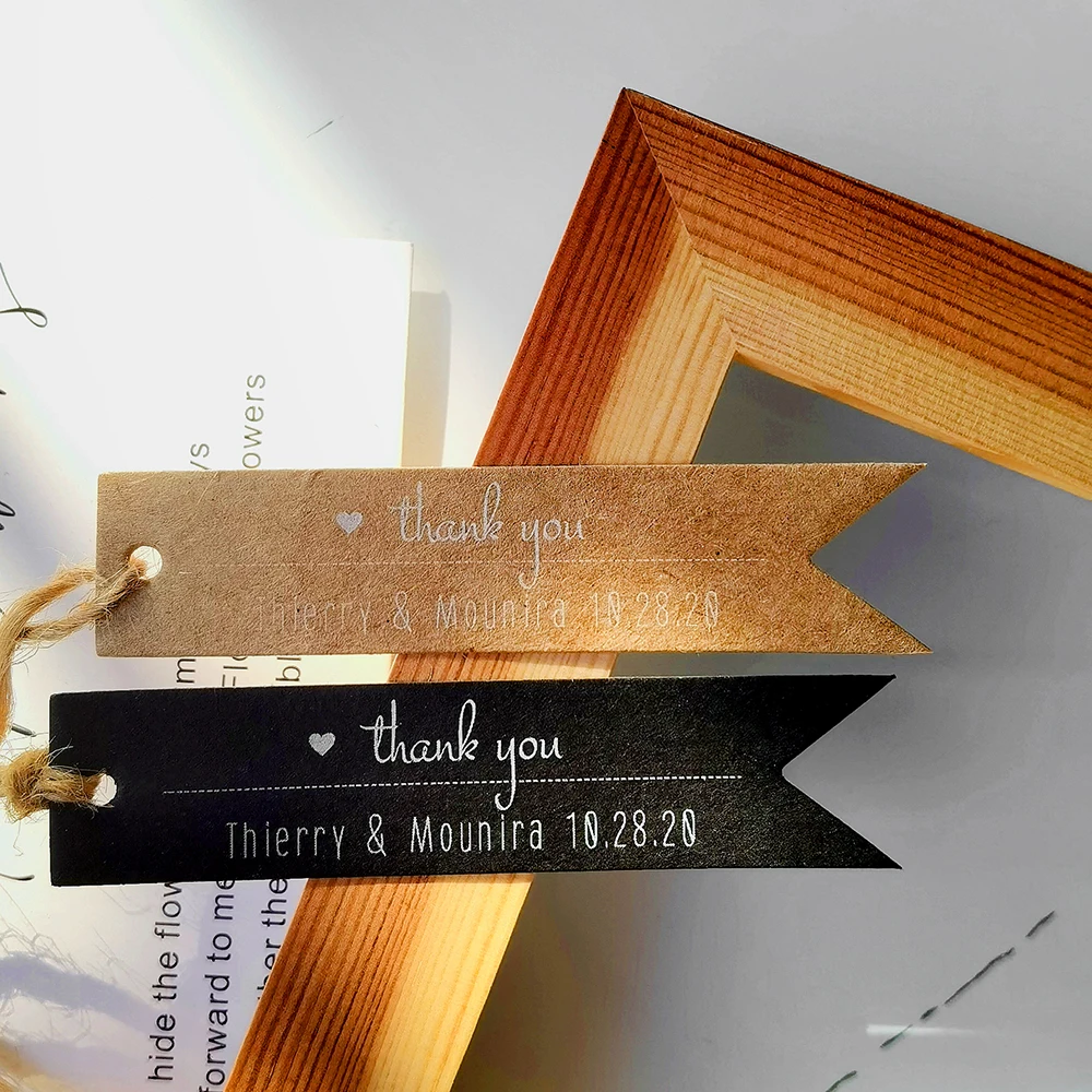 BT1-100 Pcs 18x80mm Custom Strip kraft paper Label Wedding Favor Gift Tags Box Gift Key Candy Thank You Cards For Business