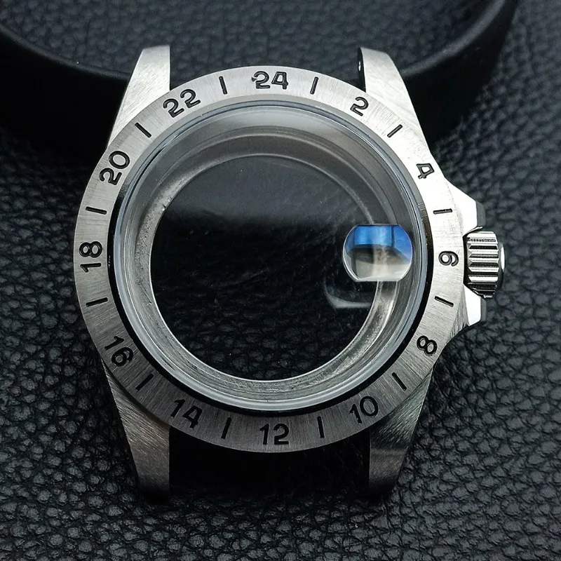 حافظة ساعة جديدة بتوقيت جرينتش 39.5 ملم، مناسبة لحركات NH34/35، مع كريستال الياقوت المسطح وعرض العروة 20 ملم #2