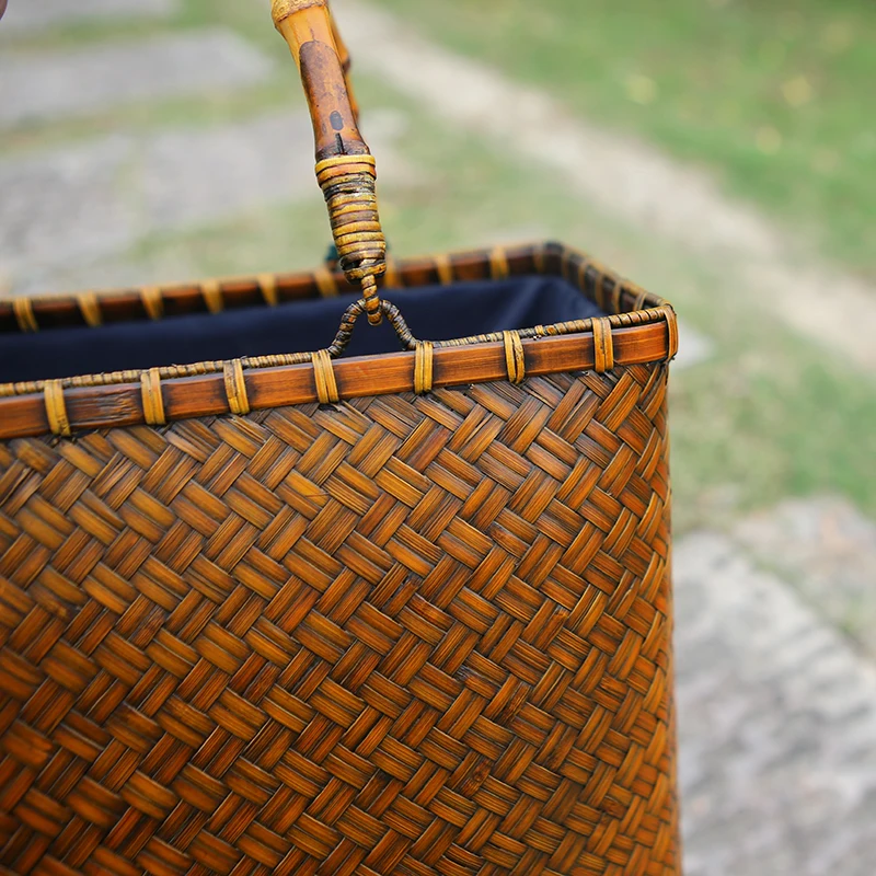 Vintage Handbag Women\'s Straw Bags Hand Bamboo Woven Fashion Summer Beach Tea Ceremony Storage Baskets Luxury Wicker Bag Crafts