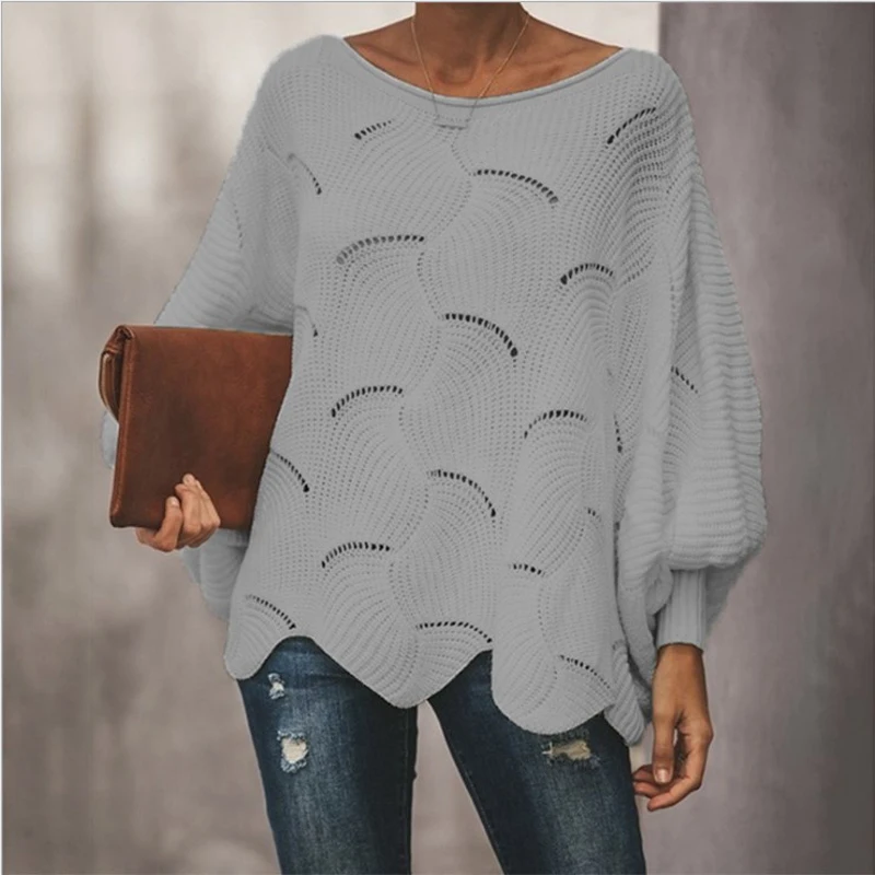 Autumn and Winter Women Hollow Oversize Streetwear Knitted Sweater Y2K Irregular Lantern Long Sleeve Solid Pullover Tops Jumpers