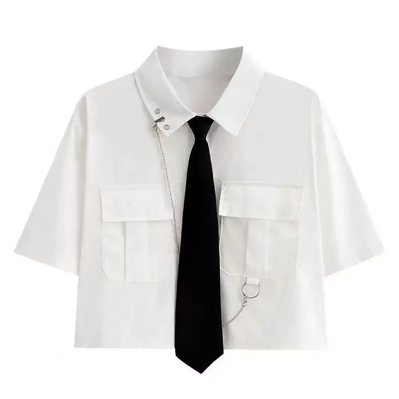High Street Summer Sweet Cool Set Female Students Version of Preppy Cargo Shirt with Wide Leg Cargo Pants Matching Two-piece Set
