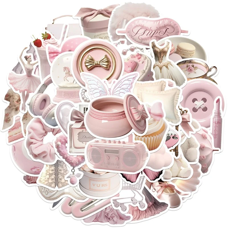 50PCS Kawaii Pink Ballet PVC Waterproof Graffiti Sticker Aesthetic  Stationery Decoration Scrapbooking School Supplies for Kids