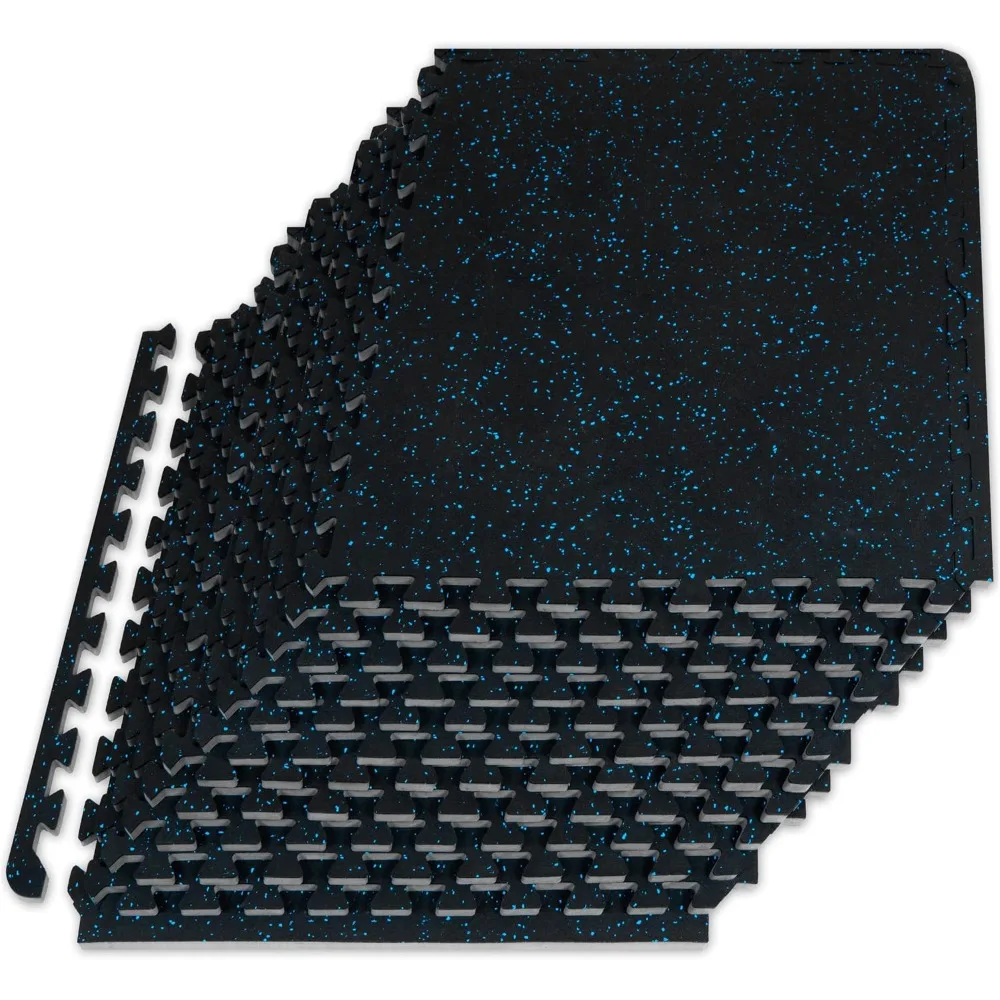 Matras Puzzle Latihan Atas Karet 3/4 Inci, 24 SQFT, 6 Ubin, Ubin Saling Bertautan Busa EVA untuk Lantai Pelindung Home Gym