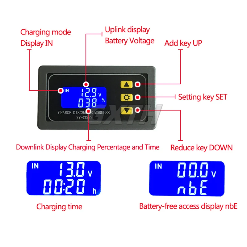 XY-CD60 Battery Charger Discharger Controller Module DC6-60V Low Voltage Current Protection Board LED Digital Display