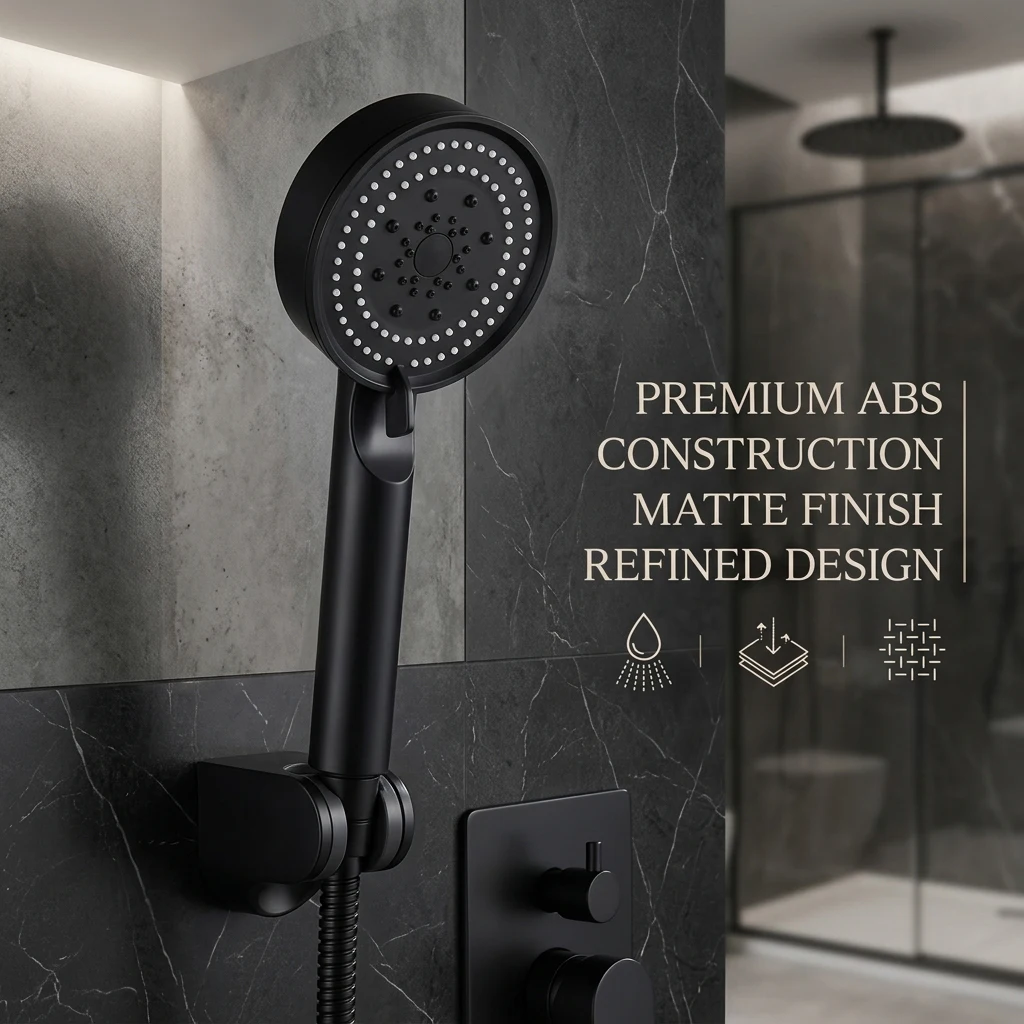 Five level black bathroom handheld showerhead suitable for household use, adjustable showerhead wall mounted installation