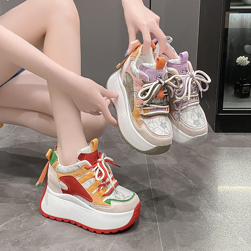 Autumn Chunky Sneakers Fashion Women Shoes Breathable Female Sport Shoes Casual 10CM Platform Sneakers Woman Zapatillas De Mujer