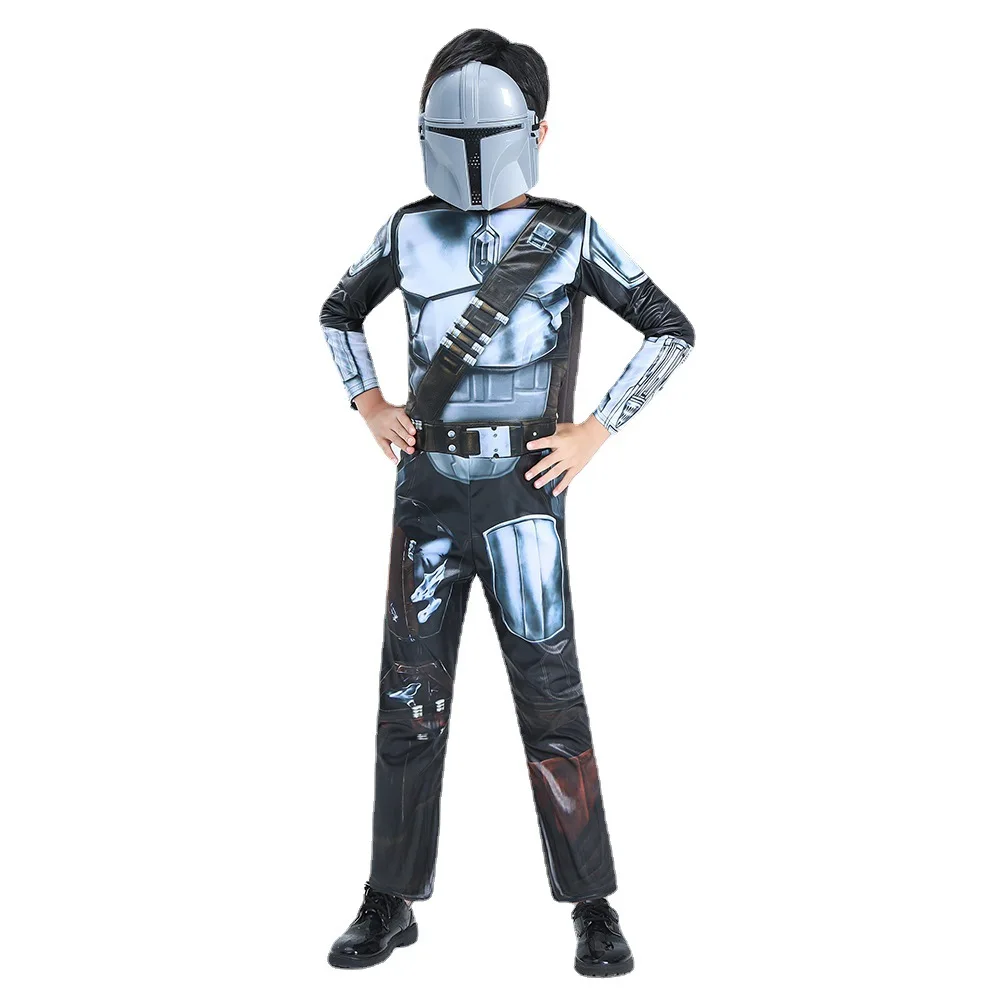 Kids Mandalorian Costume with Helmet and Cloak Children Holiday Party Cosplay Jumpsuit Halloween Costume for Boy