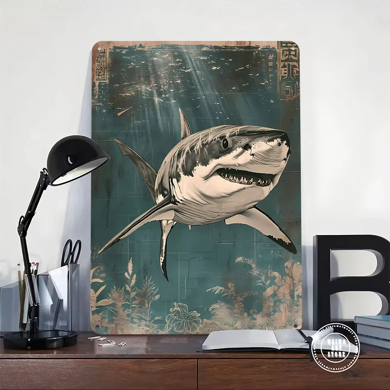 Great White Shark Art Print Metal Poster Perfect Gift for Fans Lovers Personalized Wall Art Metal Sign for Garage Accessories