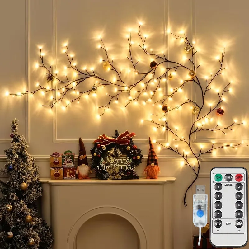 USB Vine String Light 8 Mode With Remote Waterproof LED Flexible DIY Tree Branch Lamp Fairy Light Home Wall Christmas Decoration