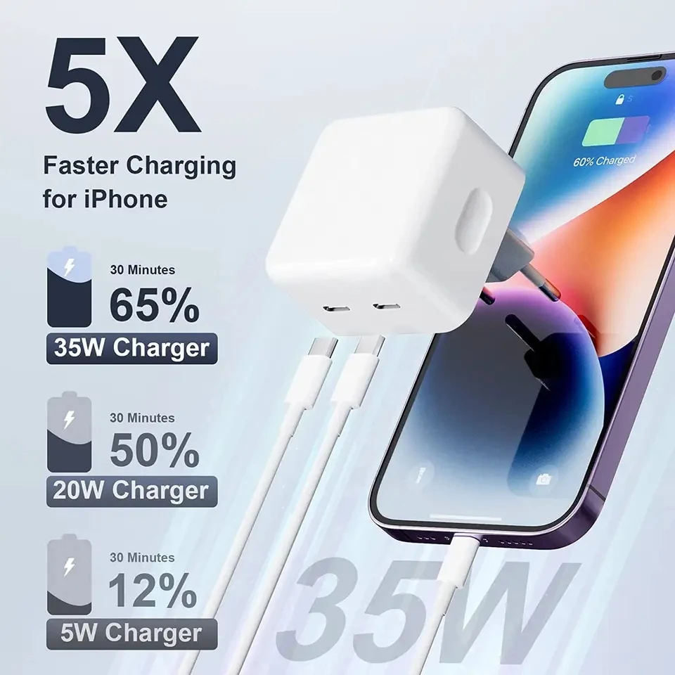 Original PD 35W USB C Fast Charger For iPhone 12 11 14 13 Pro Max Mini X XS XR AirPods iPad Air Fast Charging Lightning Cable