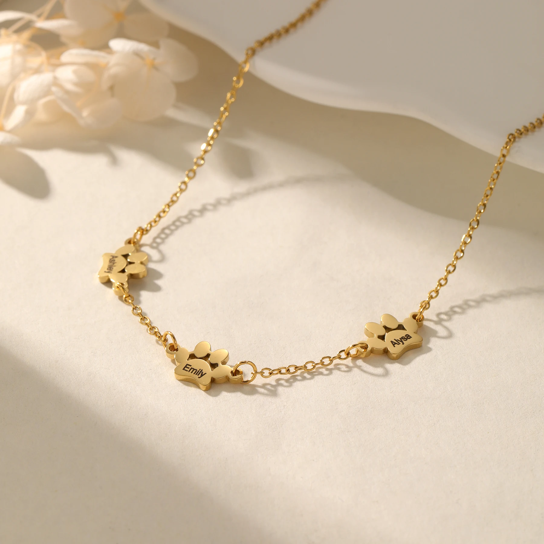 Paw Print Name Necklace Personalized Tiny Dog Paw Necklace Minimalist Paw Pendants Pet Necklace Personalized Family Jewelry