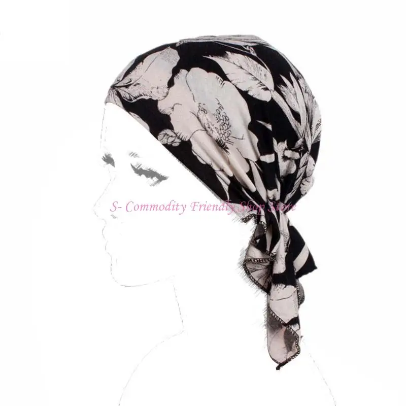 

85AE Pre-Tied Slip On Turban Cap for Head Scarf Women Muslim Hijab Hat for Cancer Pat