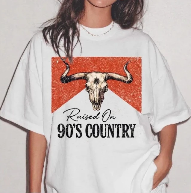 Summer Men's Fashion Trend - Comfortable and Soft Cotton Short-Sleeved Shirt Raised on 90s Country T- Shirt. Cowboy Vintage