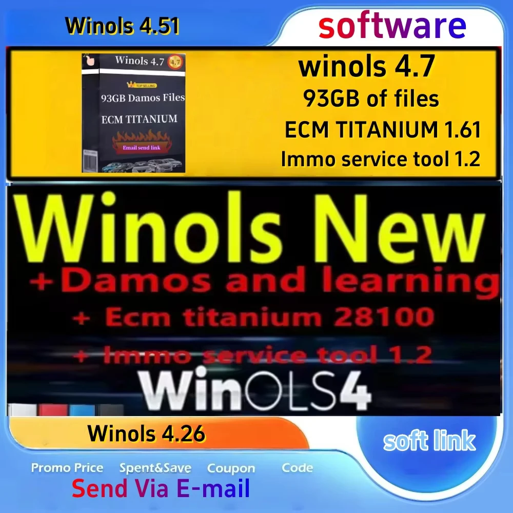 

Новейший инструмент для программирования ЭБУ, программное обеспечение Winols 4.7 + файлы Damos 93 ГБ + ECM TITANIUM 26100 + инструмент обслуживания Immo V1.2 + установка видеоуправления