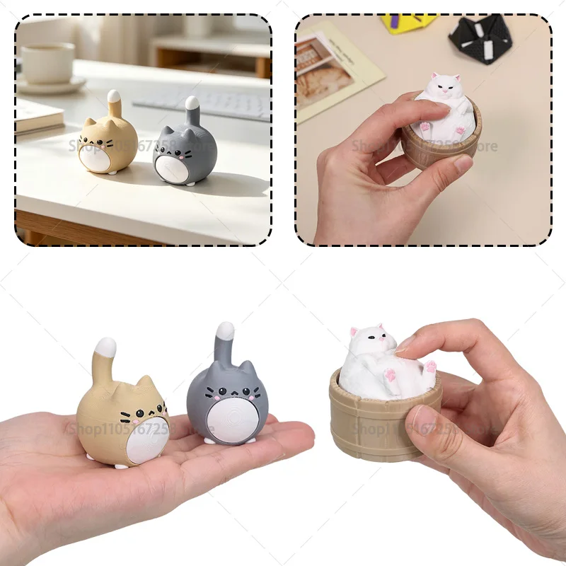 3D Printed Bathtub Fat Cat Statue,Cute Fidget Clicker with Restless Fat Cat Design,Stress-relief Desktop Decoration and Fun Gift