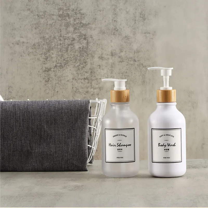 طبق الصابون زجاجة مع الخشب مضخة الصابون السائل موزع اليد الصابون غسول الحاويات إعادة الملء الجرار للمطبخ الحمام 500/300 مللي