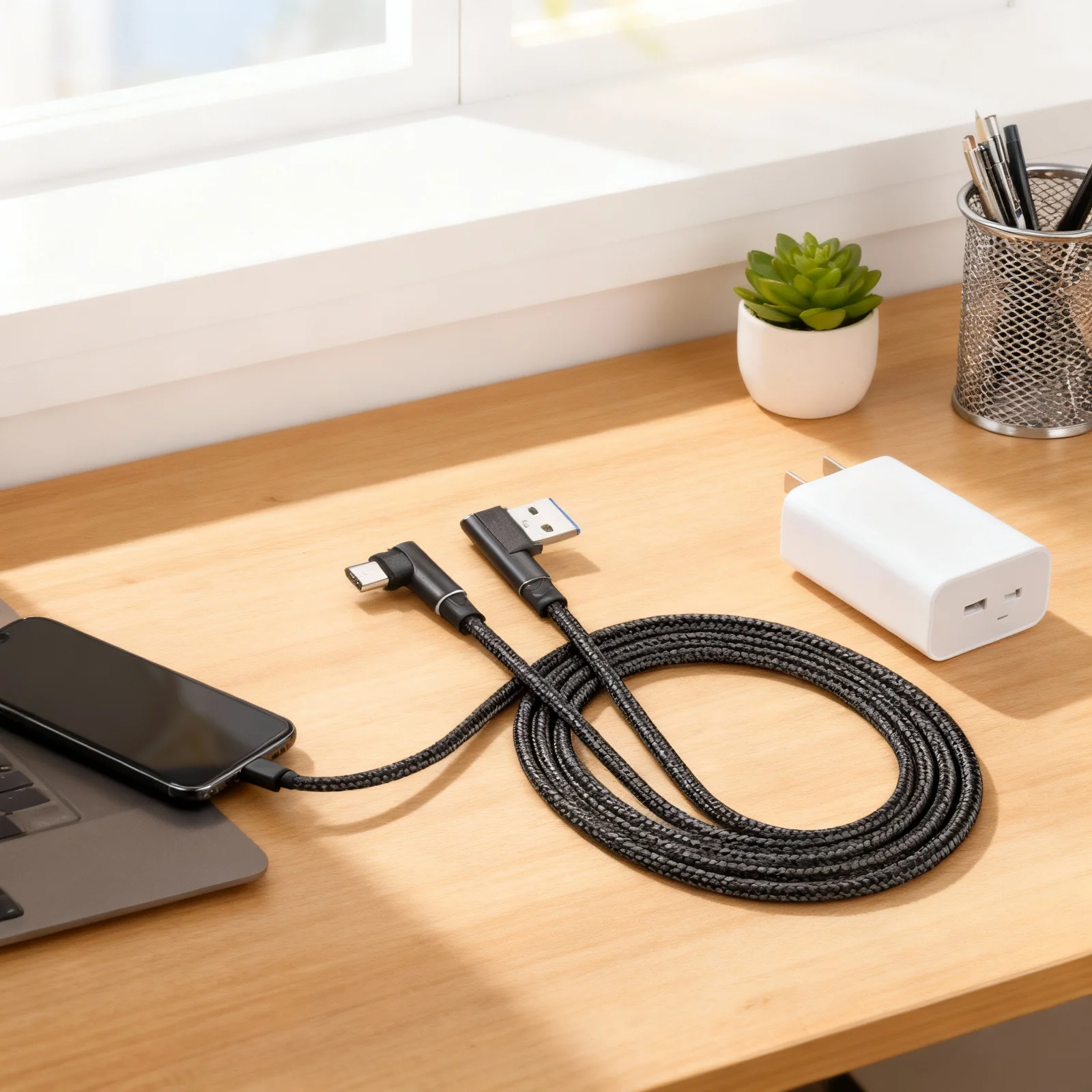 

1M 90 Degree Micro USB Cable Braided Heavy Duty Cord High Sync Speed for Universal Device Black