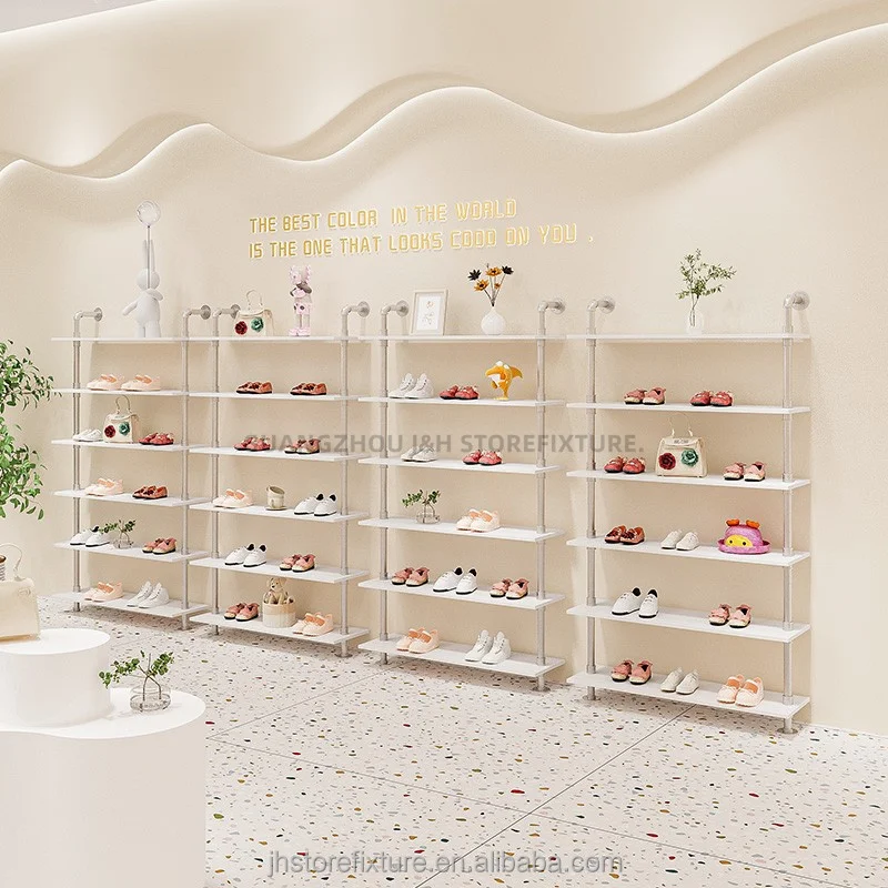 Silver Shoe Display Racks for Boutique Six Layers Female Handbag Display Shelf Wall Mounted Shoe Rack