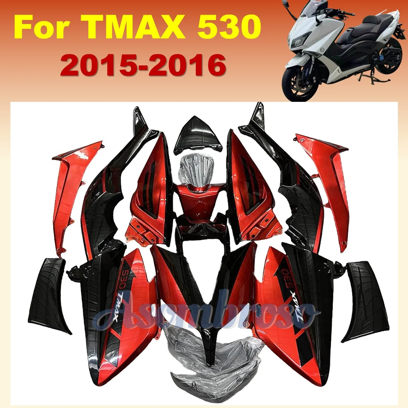 100% Fit For Yamaha T-MAX530 2015 2016 TMAX 530 15 16 TMAX530 Motorcycle Fairing Red Black Bodywork set