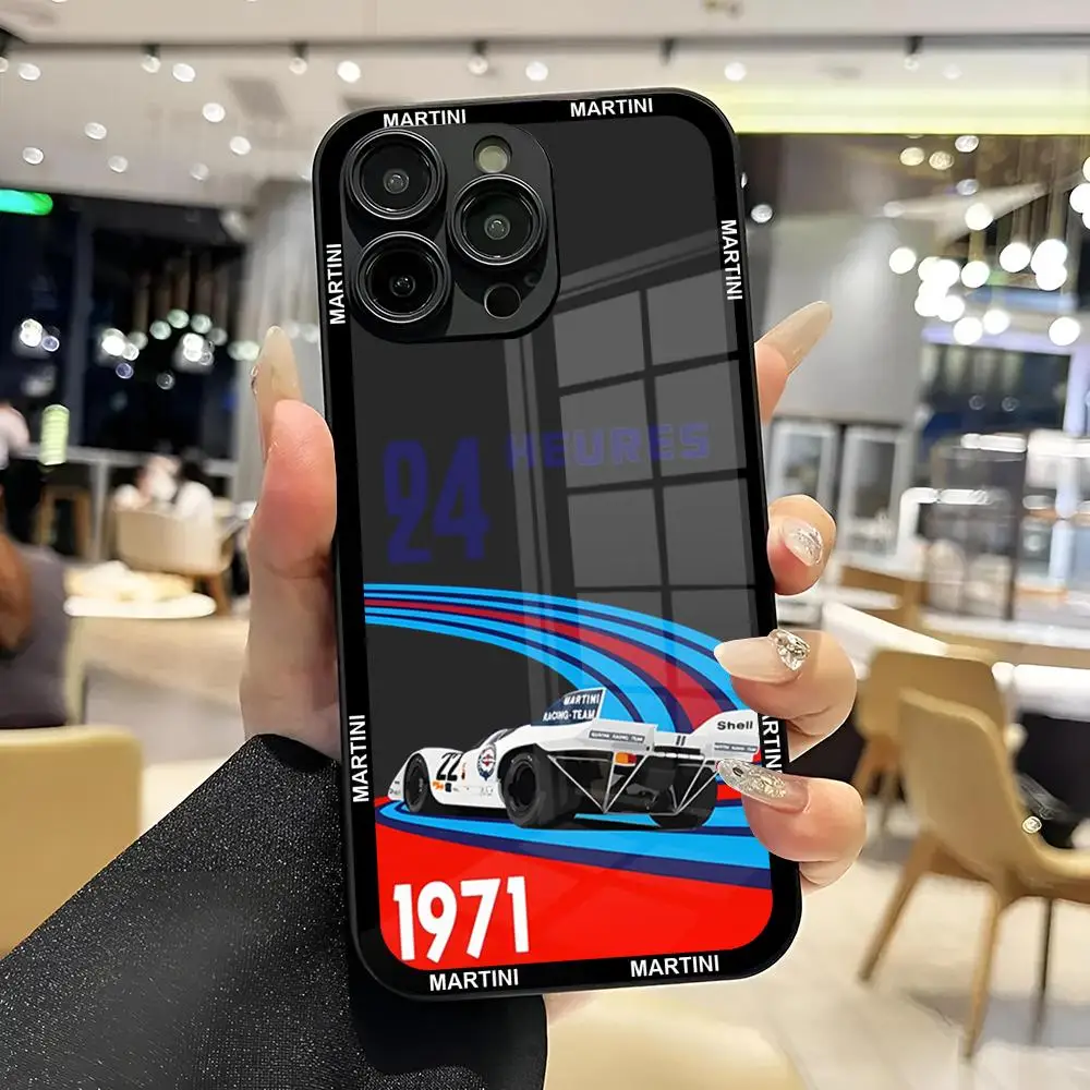 Martini Racing Stripe Mouse Pad para iPhone, Capa de Vidro Temperado, Branco e Preto, 13, 14, 12, 15, 11 Pro, XS Max, Plus Mini