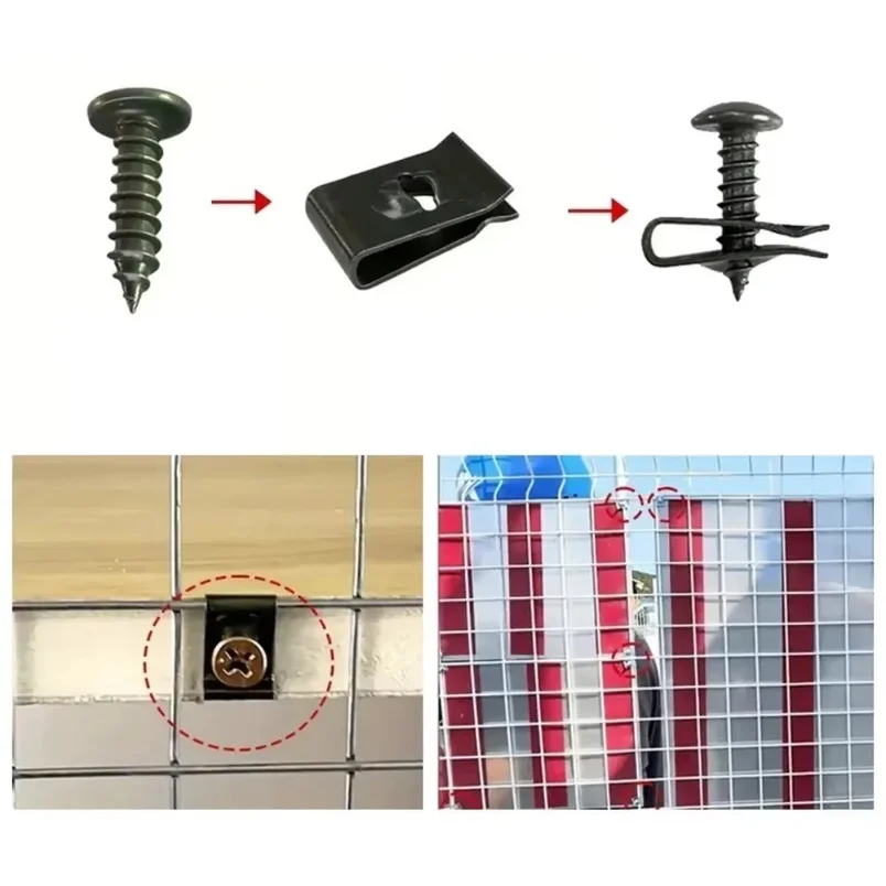 100pcs Motorcycle Clip Screw Base Bayonet Clip Plastic Cover Screw Bolt and U Type Clips with Nut Bumper Protector