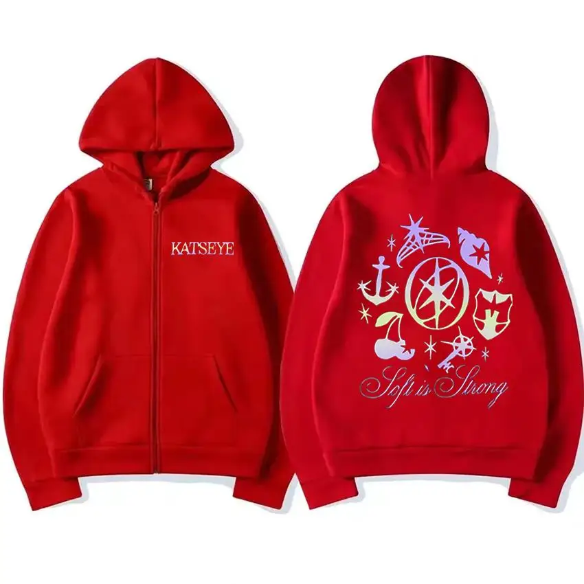 Katseye gráficos agasalho vintage com capuz das mulheres dos homens 2025 topos velo roupas de moda hip hop casaco zip up jaqueta solta streetwear