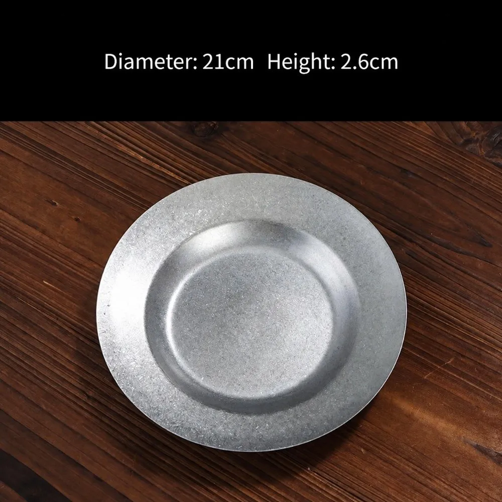 New Stainless Steel Vintage Tableware Stackable Round Metal Dinner Plate Frosted Dish Durable Dessert Plate Set Dishware