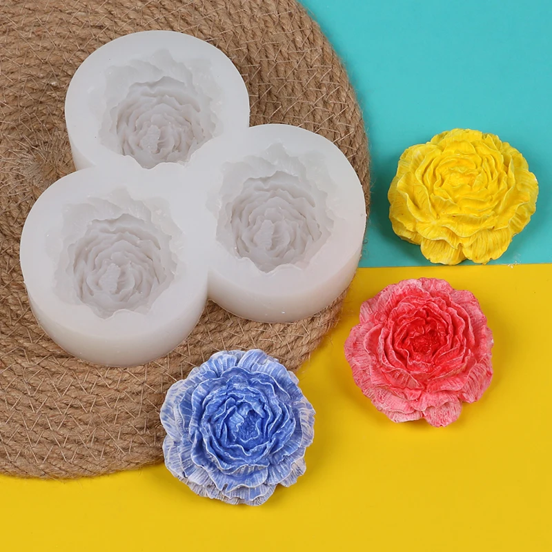 Peony Silicone Mold 3-Cavity Flower Candle Soap Aromatherapy Crafts Making  Fondant Chocolate Candy Cake Decorating Resin Mold