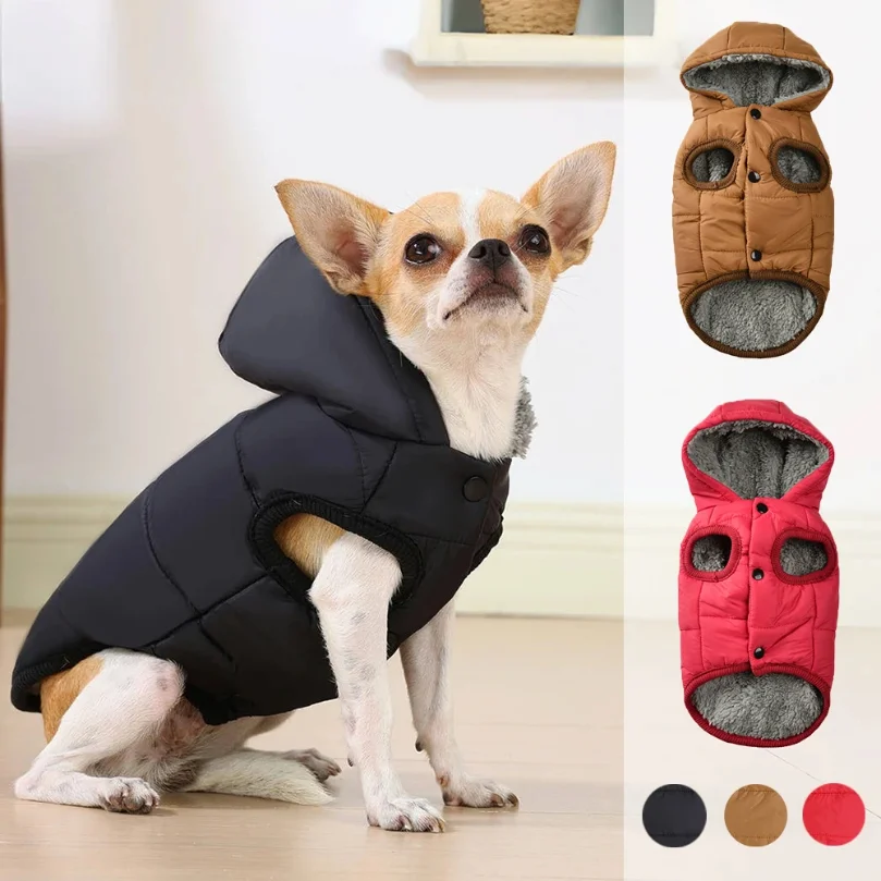 

Hooded Pet Jacket Coat Winter Thicken Fleece Puppy Clothing Waterproof Outfits with D-ring For Small Medium Dogs Cats Fashion