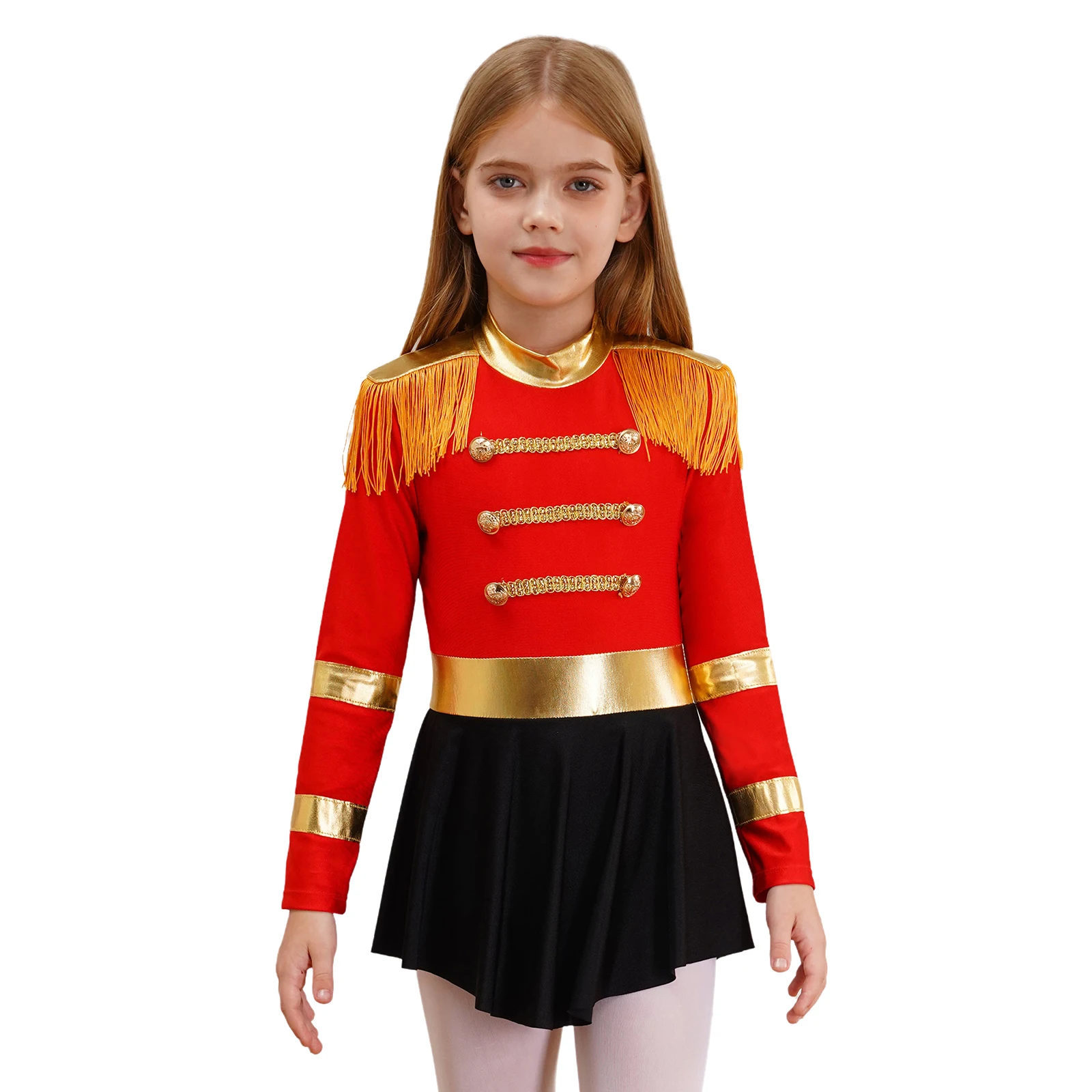 Kinder Meisjes Circus Circusdirecteur Halloween Kostuum Showman Lange Mouw Franjes Epaulet Bodysuit Jurk Uitvoering Carnaval Dress Up