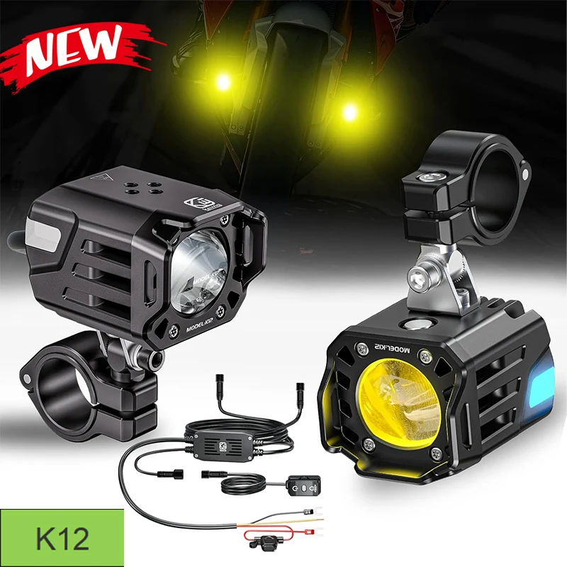 K12 Kewig Motorcycle Auxiliary LED Fog Light 60W White Amber Spotlight Auxiliary LightOffroad Driving Lights Compatible with  Tr